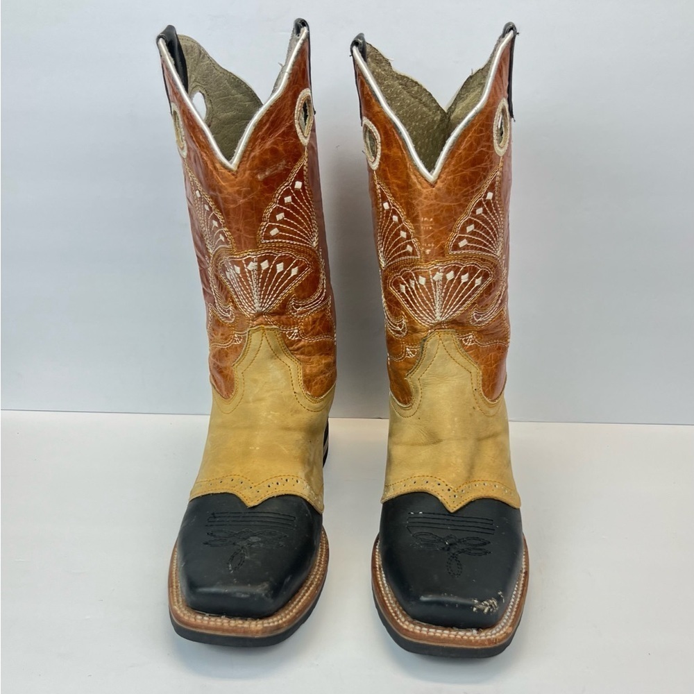 HECHO EN Boots Mens US 8 MEX 26.5 Black and Tan Leather Western Boots